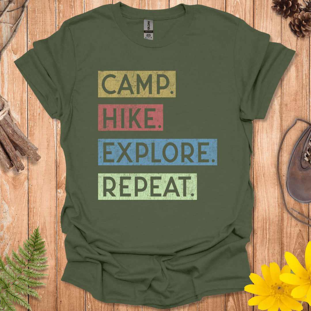 Camp Hike Explore Repeat T-Shirt