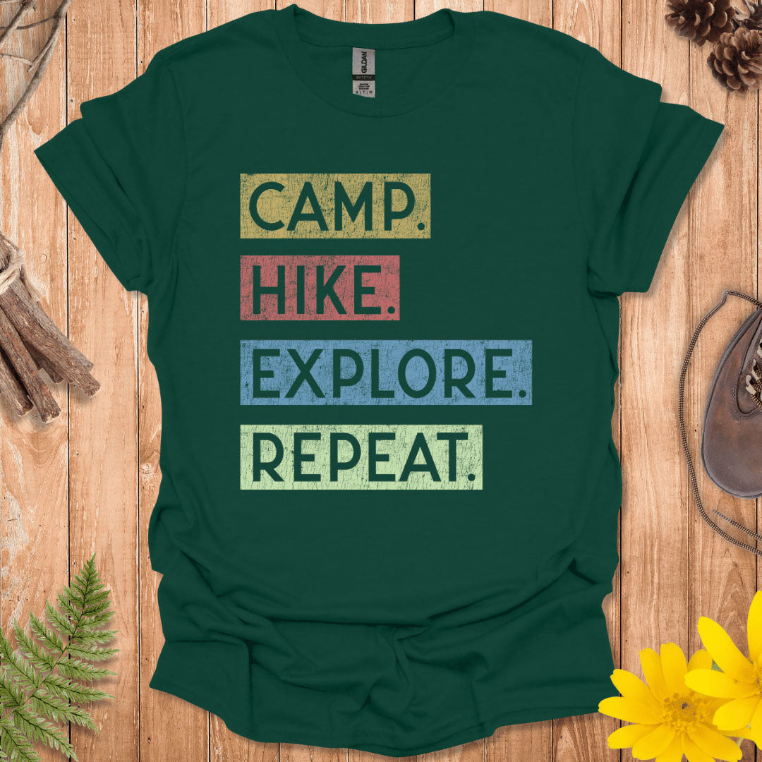 Camp Hike Explore Repeat T-Shirt