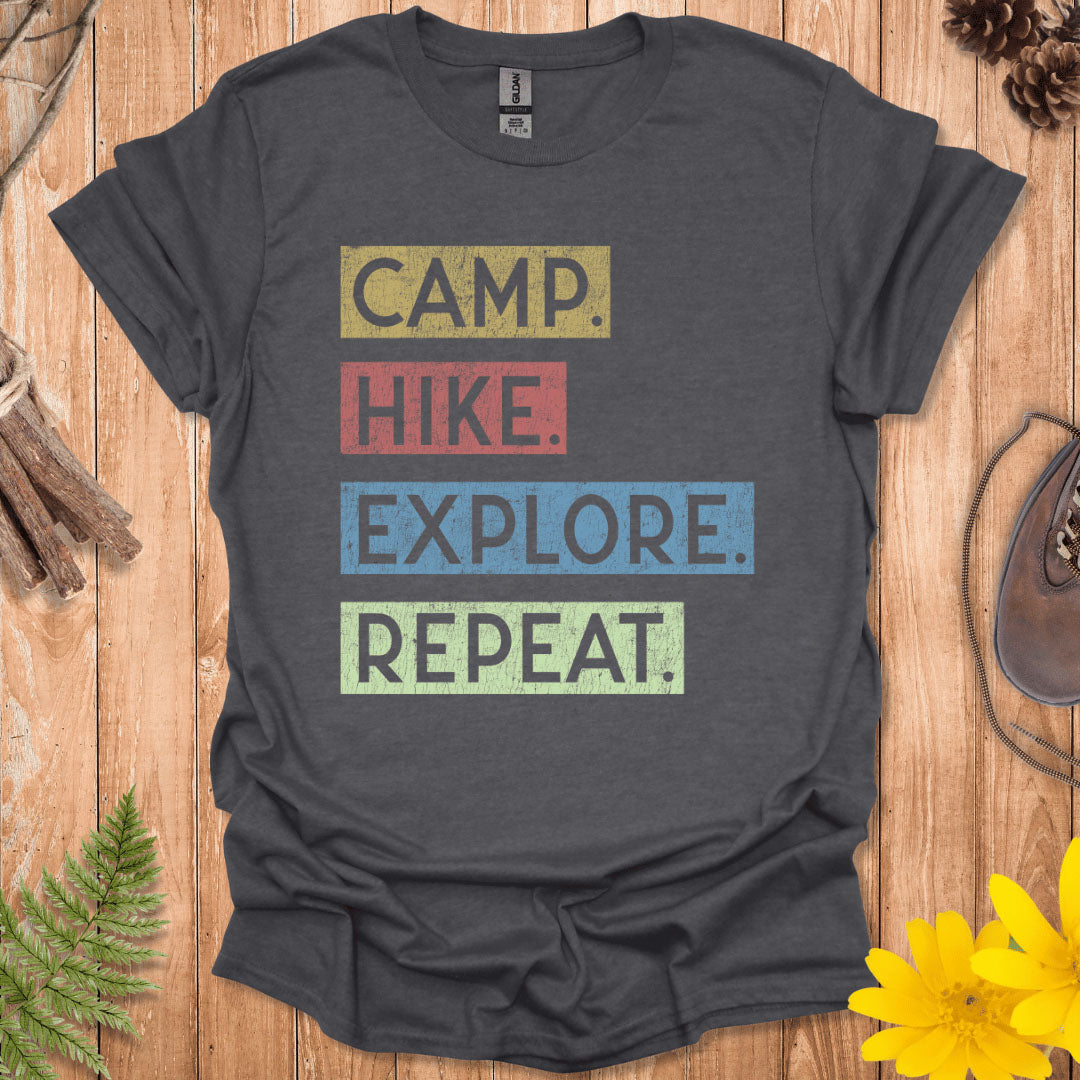 Camp Hike Explore Repeat T-Shirt