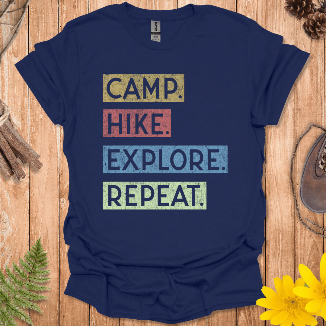 Camp Hike Explore Repeat T-Shirt