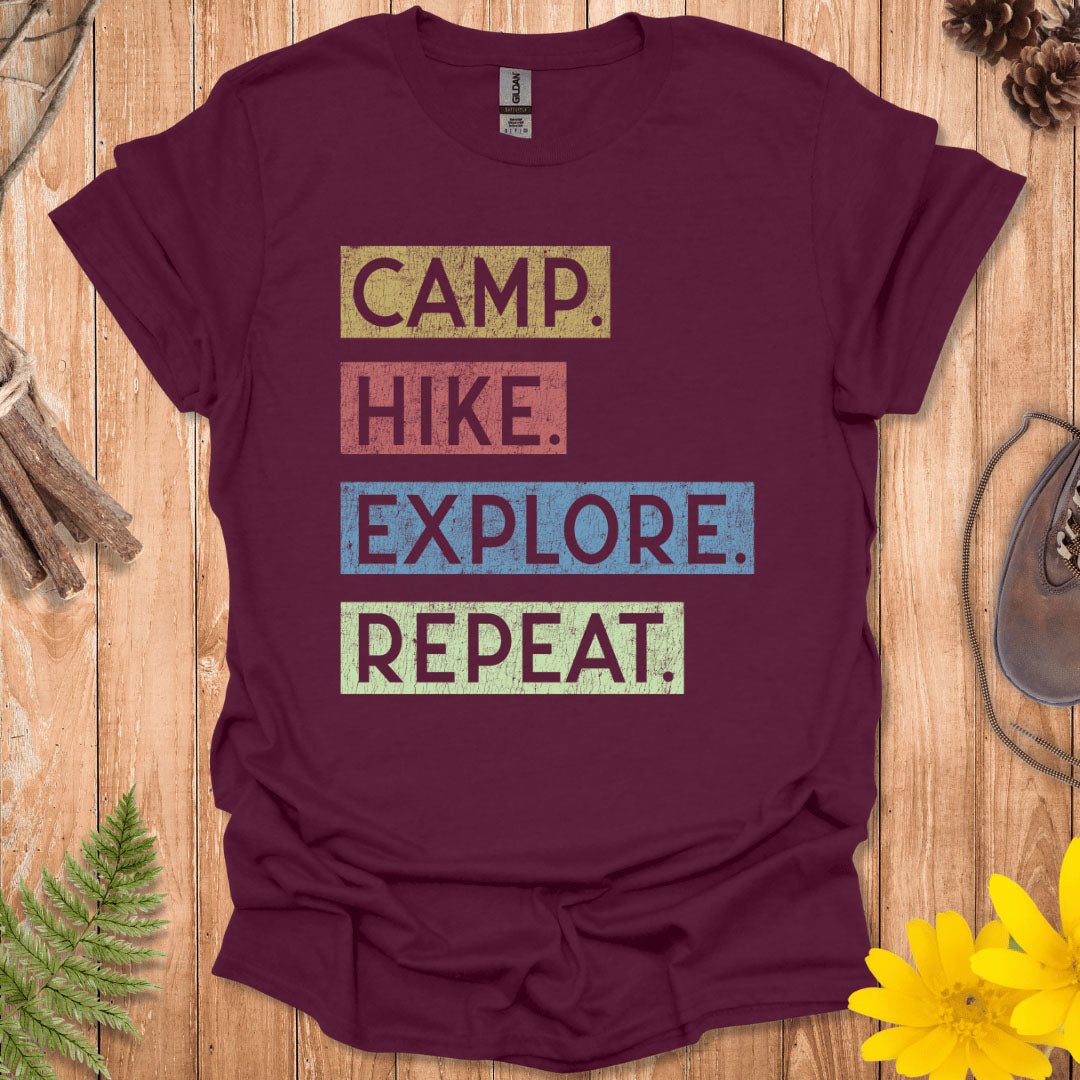 Camp Hike Explore Repeat T-Shirt